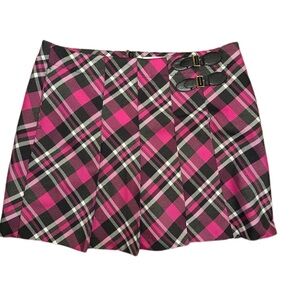 Lady Hagen Black Mini Skirt with Pink and Gray Plaid Waistband